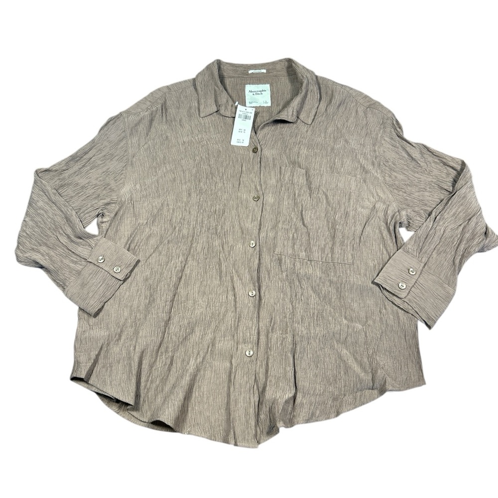 Abercrombie & Fitch Size Large Women’s Brown Crinkle‎ Button Up NWT